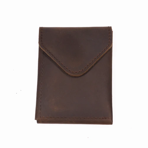 Imagen 2 del producto Cartera de cuero genuino para hombre, piel de vaca auténtica, corta, delgada, minimalista, tarjetero con cierre de solapa