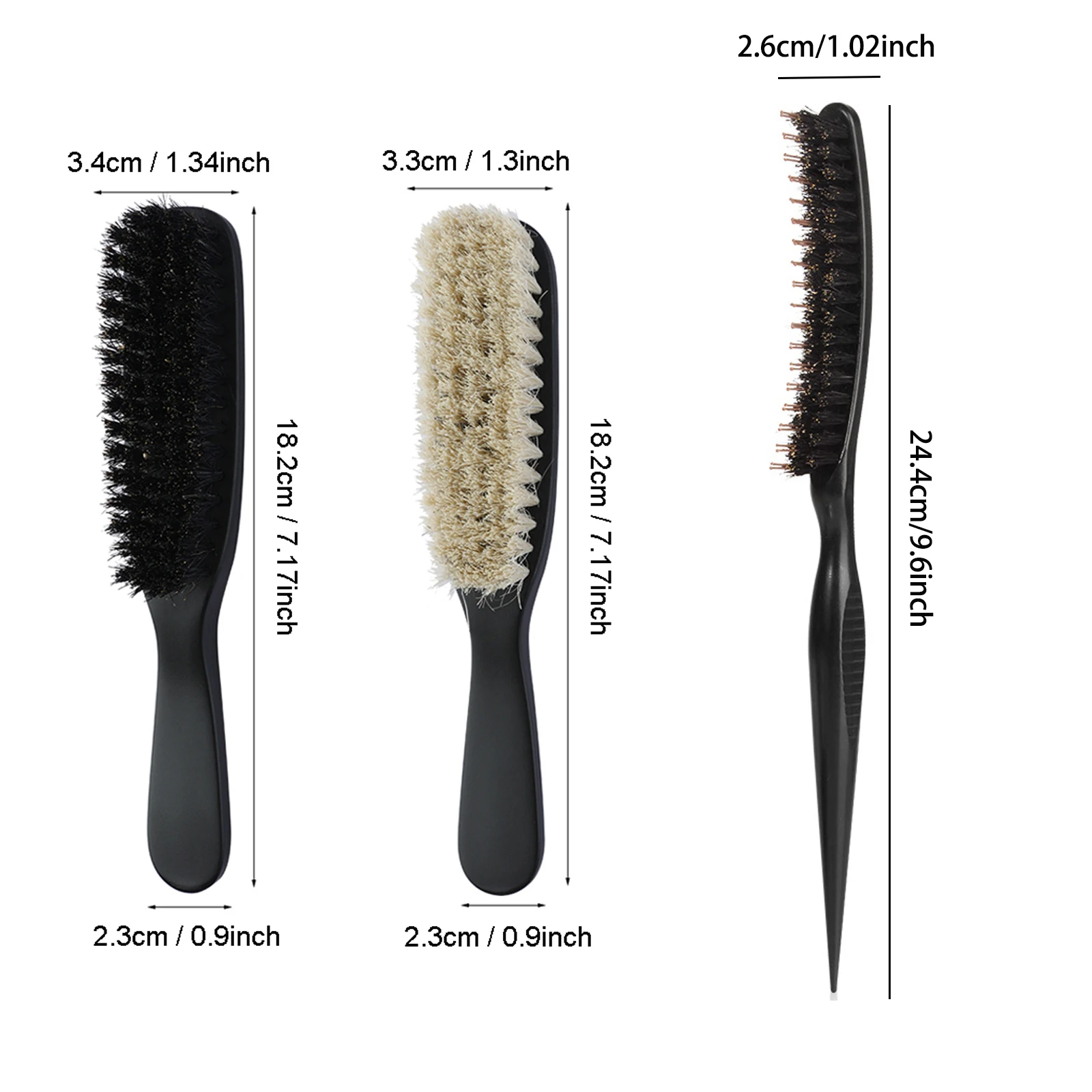 2Pcs Boar Bristle Hair Brush Set Beard Brush Anti Static Teasing Comb Ergonomic Tail Comb for Salon Barber Home Hair Styling