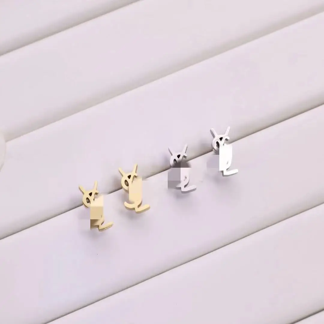 High fashion classic simple stud earrings Poplar Wood letters delicate earrings stainless steel jewelry