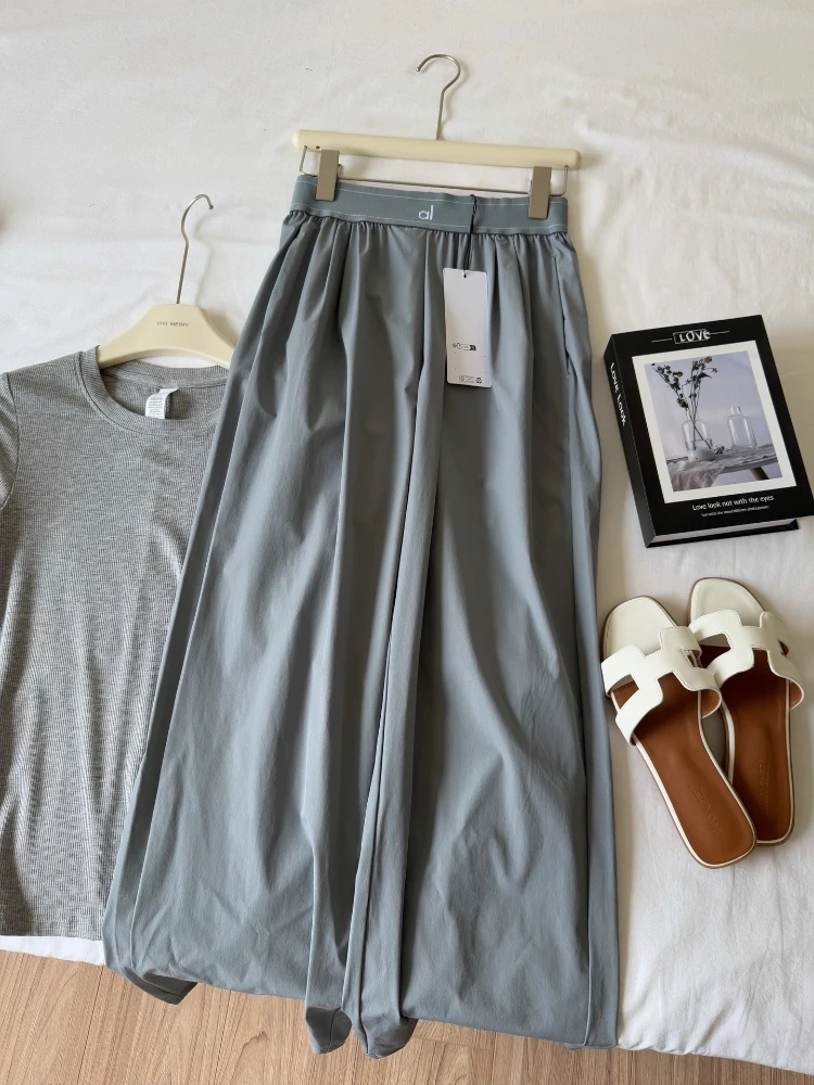 Nuovi pantaloni sportivi casual estivi, pantaloni larghi a vita alta da donna, pantaloni da donna traspiranti ad asciugatura rapida in puro colore