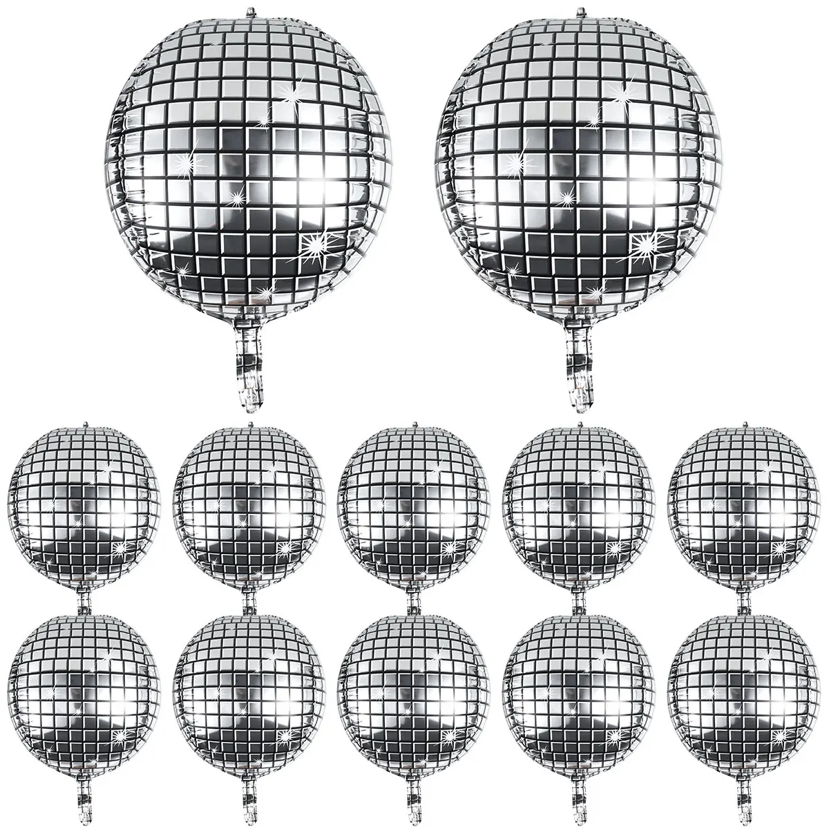 12 件 Disco Foil Balloons Reusable Aluminum Mylar Helium Balloons Large 4D Mylar Disco Party Balloons Inflatable Silver Metalli