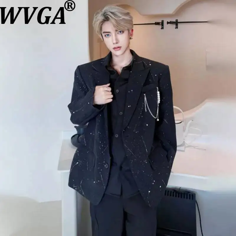 WVGA Spring Autumn New Men Design Metal Chain Starry Sky Trendy Dark Blazer Niche Chic Casual High-end Long Sleeve Jacket W25788