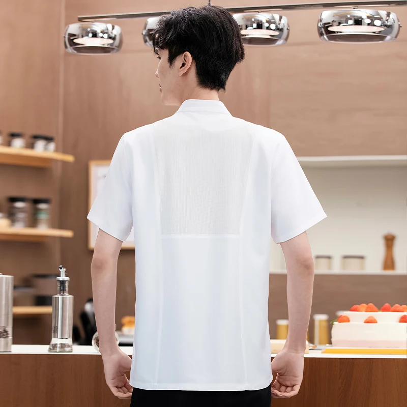 夏シェフ衣装レストラン制服キッチンコックジャケットケータリングクッキングシャツ理容室ベーカリーカフェウェイター/ウェイトレスオーバーオール