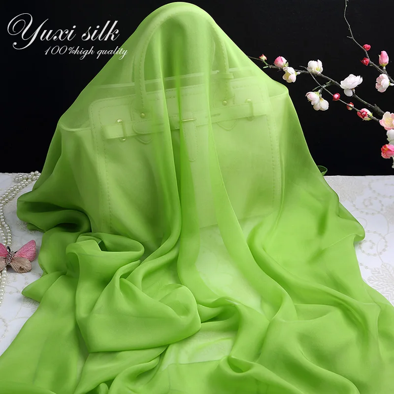 

High Quality Fruit Green Solid Color 100% Silk Long Scarf Shawl Women's Spring, Autumn and Winter Summer