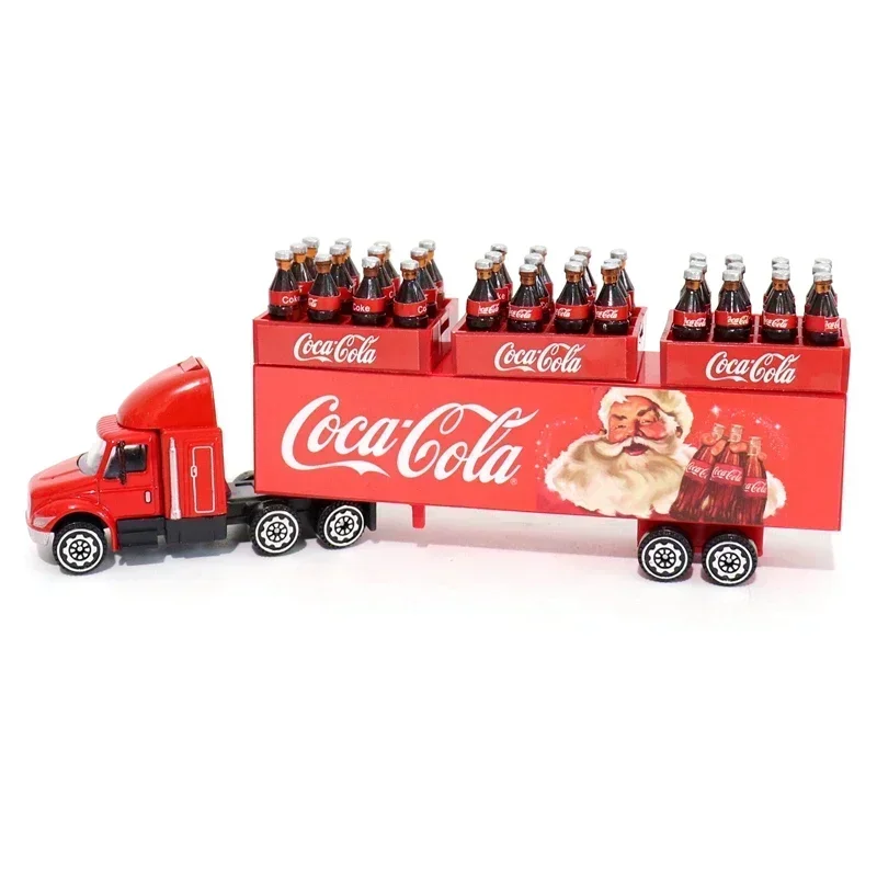 Kersttruck Red Bottled Beverage Delivery Truck Van Santa Claus Edition Transporter Truck Container Truck Model Toy Collection