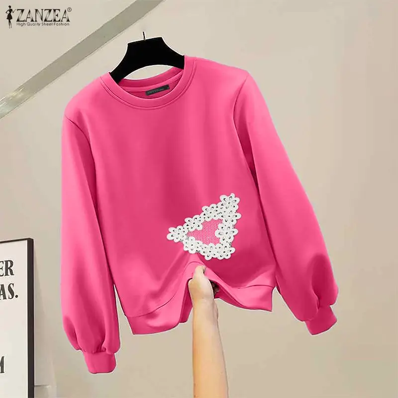 ZANZEA 2025 Fashion Pullovers Sweatshirts Women Floral Patchwork Casual Jumpers Autumn Long Sleeve Sweatshirt Winter Outerwears