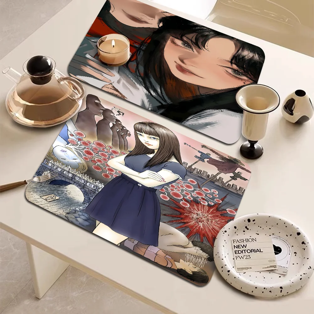 Anime Tomie Junji Ito Coffee Tablewear Drain Pad Bathroom Square Absorbing Anti-slip Dry Mat Kitchen Placemat Dishes Cup Pad