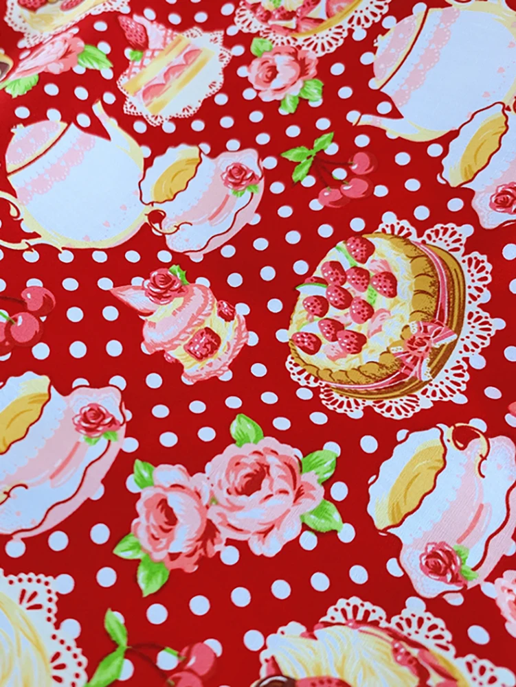 Dessert Cake Printed Plaid Fabric 100% Cotton for DIY Handmade for Sewing by Half Meter