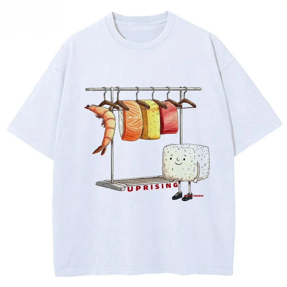 Sushi Wardrobe T Shirt Women Men Funny High Quality Cotton Graphic Washed T Shirts Loose Short-sleeve Pritned Tops Man Women