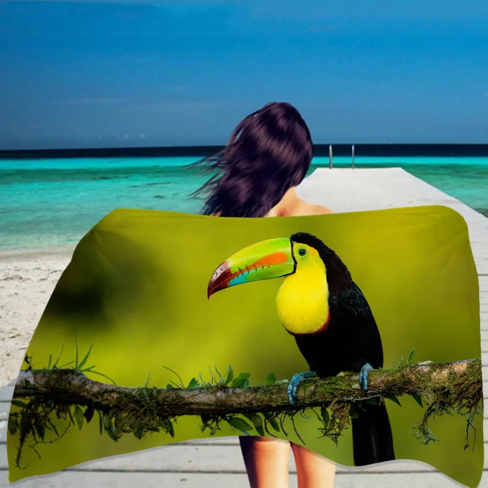 Toucan Tropical Summer Beach Towel Rectangle 3D Bird Quick Dry Bath Towel Travel Sport Swimming Camping Boys Girls Adults Towel