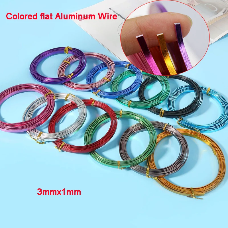 

5Meters / Piece 3mmx1mm Colour Flat Aluminum Wire Soft Metal Floristry Wire For DIY Handmade Jewelry Crafts Modeling Accessories