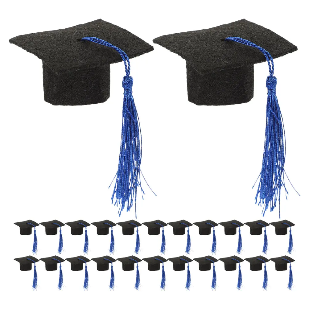 

24 Pcs Mini Graduation Cap Has Diy Hat Bottle Bachelor Toppers Felt Cloth 2025 Cake Decoration Class of