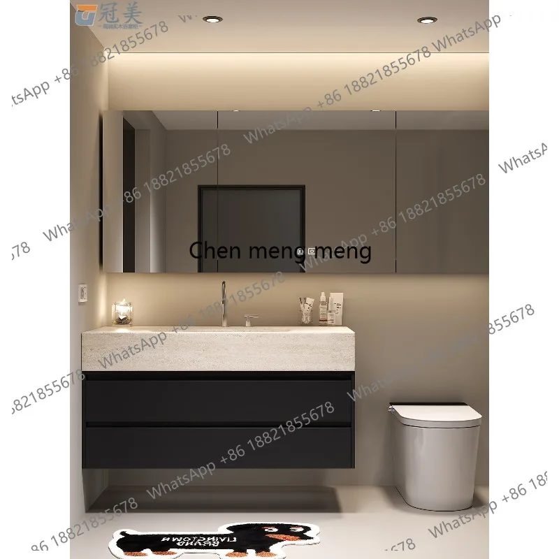 

Light luxury rock slab hot bending integrated basin bathroom cabinet high-end washing table hand washbasin