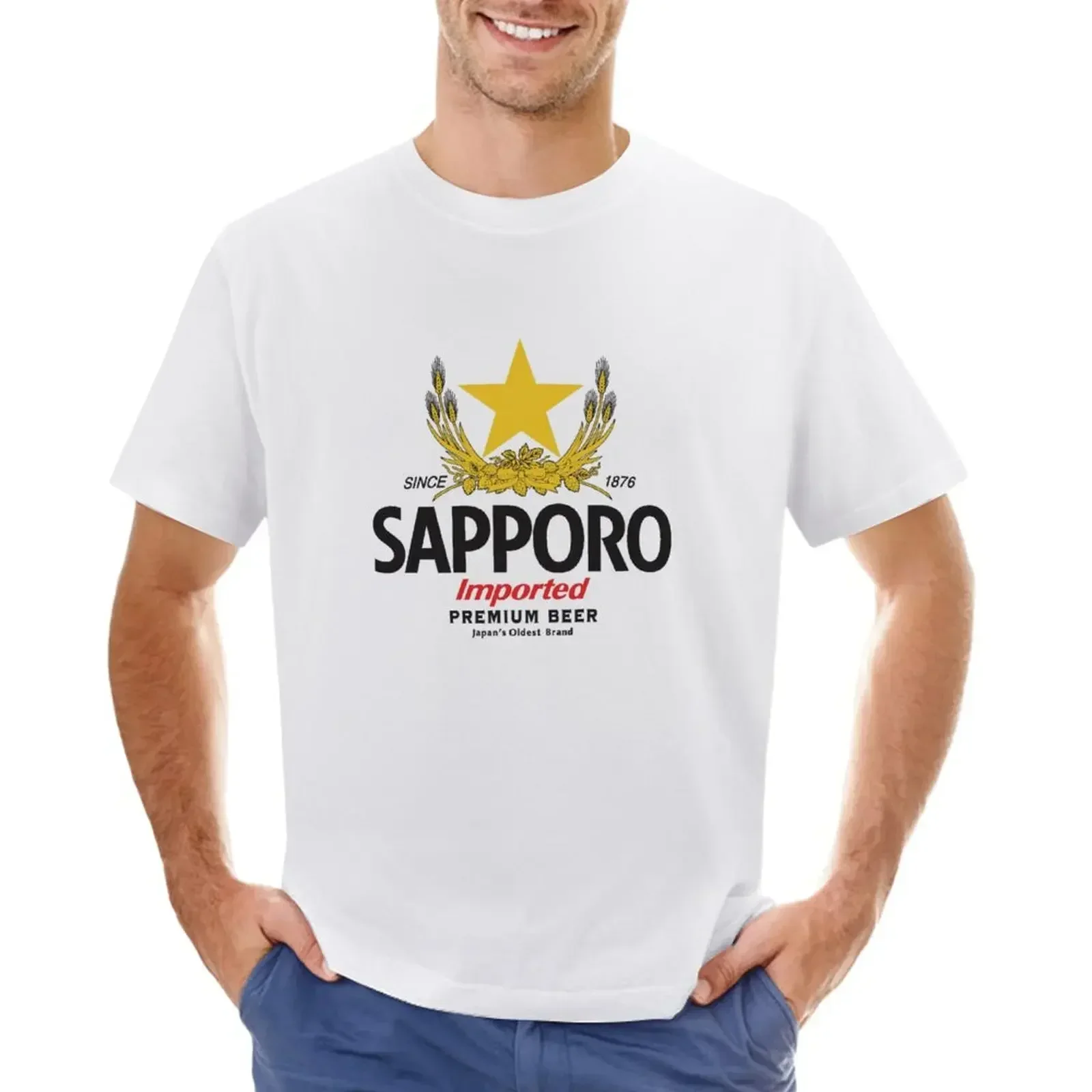 Sapporo T-Shirt summer tops anime clothes Short sleeve tee fitted t shirts for men 2024 heavyweight new arrival manga hot funny