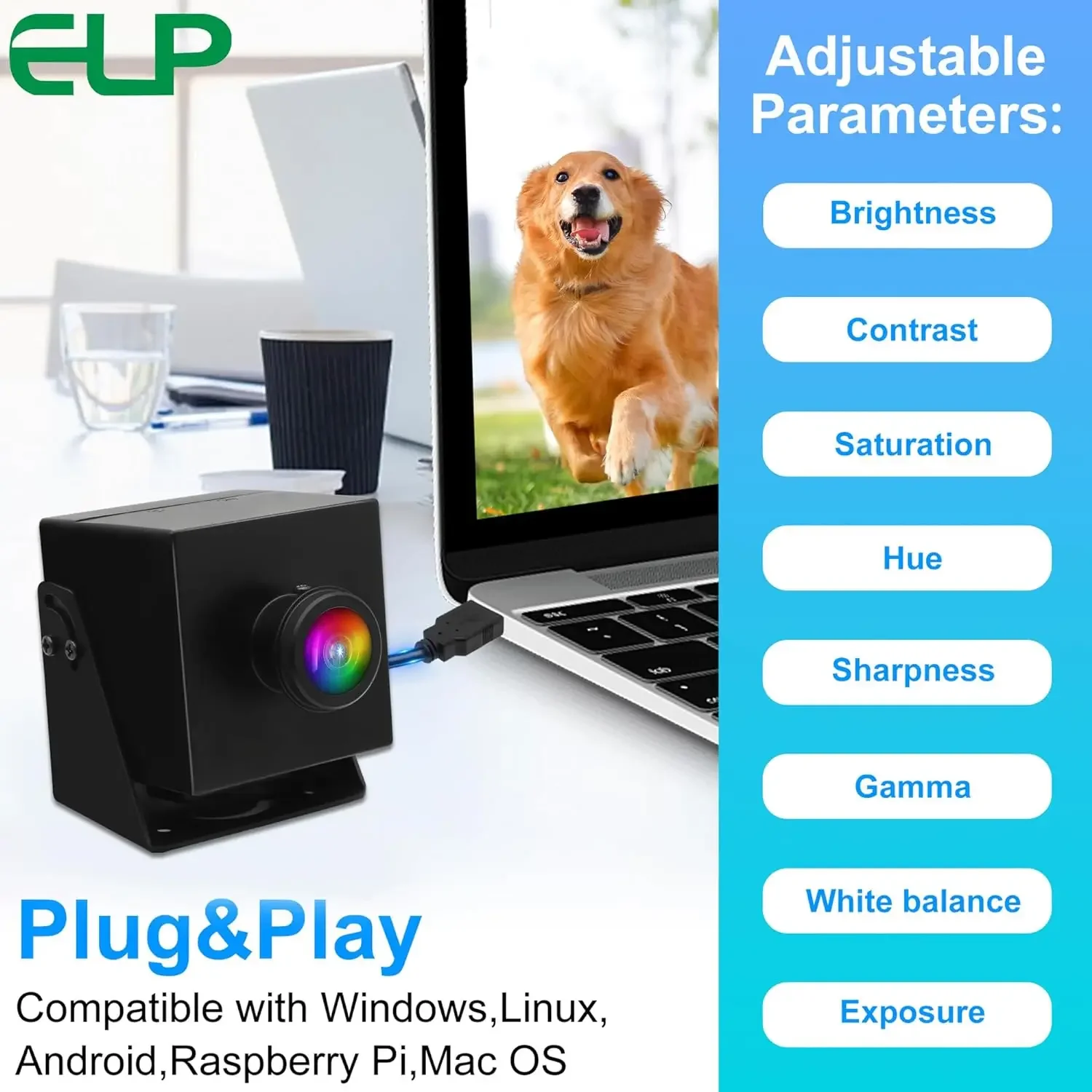 ELP 48MP USB Camera 4K 30fps CMOS IMX586 USB Webcam Wide Angle PC Camera with 200 Degree Fisheye Lens for Home Monitoring