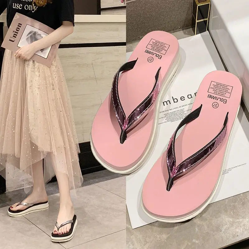 Women's Slippers and Ladies Sandals Crystals Rhenstone Shoes Thick Flip Flops Jewels Slides Platform Cheap Liquidation Original