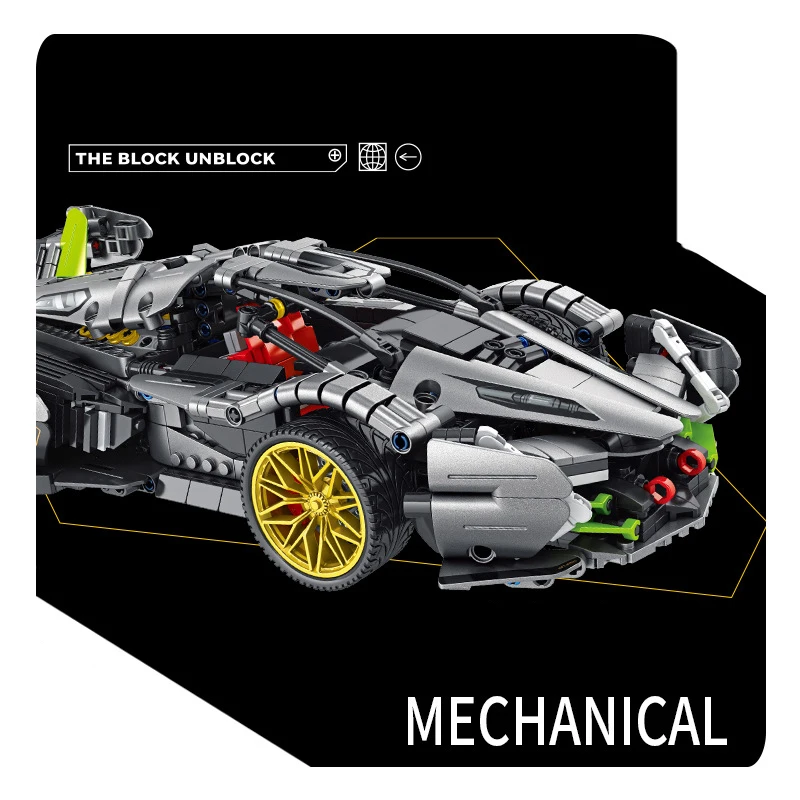 Technical 1:14 Scale Build Block Bull Modified Super Sport Car Lambo V12 Vision Model 2.4ghz Remote Control Vehicle Brick RC Toy