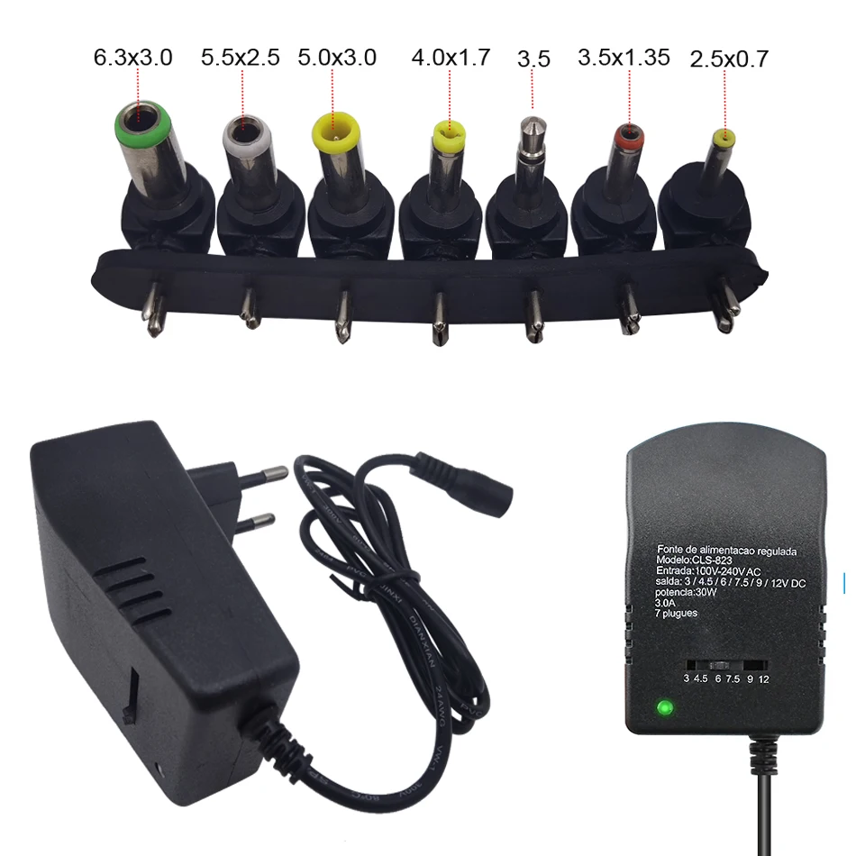 Imagem -05 - Carregador de Alimentação Multi-tensão Adaptador Ajustável ac 220v para dc 3v 4.5v 6v 7.5v 9v 12v eu us Converter Plug 30w