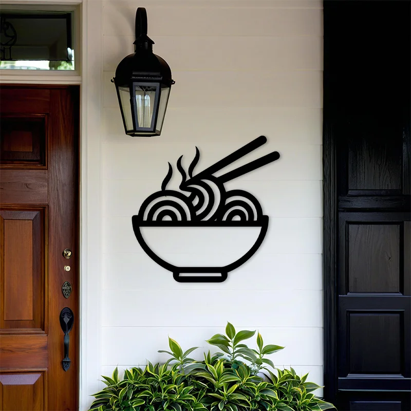CIFBUY Iron Wall Art Ramen Bowl Chopsticks Japanese Kitchen Metal Sculpture Decor Sign For Home Restaurant Christmas Easy Hang