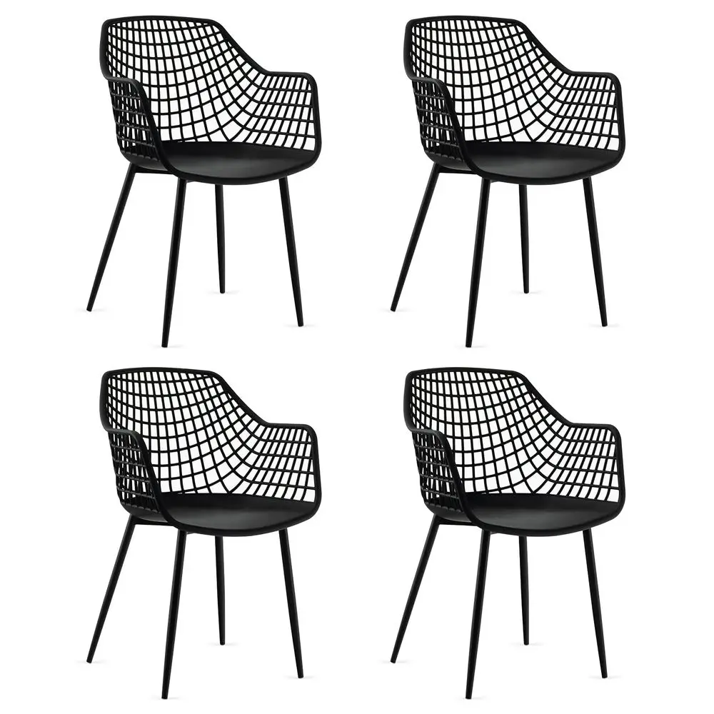 

Modern Dining Chairs Set of 4 Black Arm Chair with 15 High Backrest, PowderCoated Metal Legs, AntiSlip Foot Pads, Max Load 265