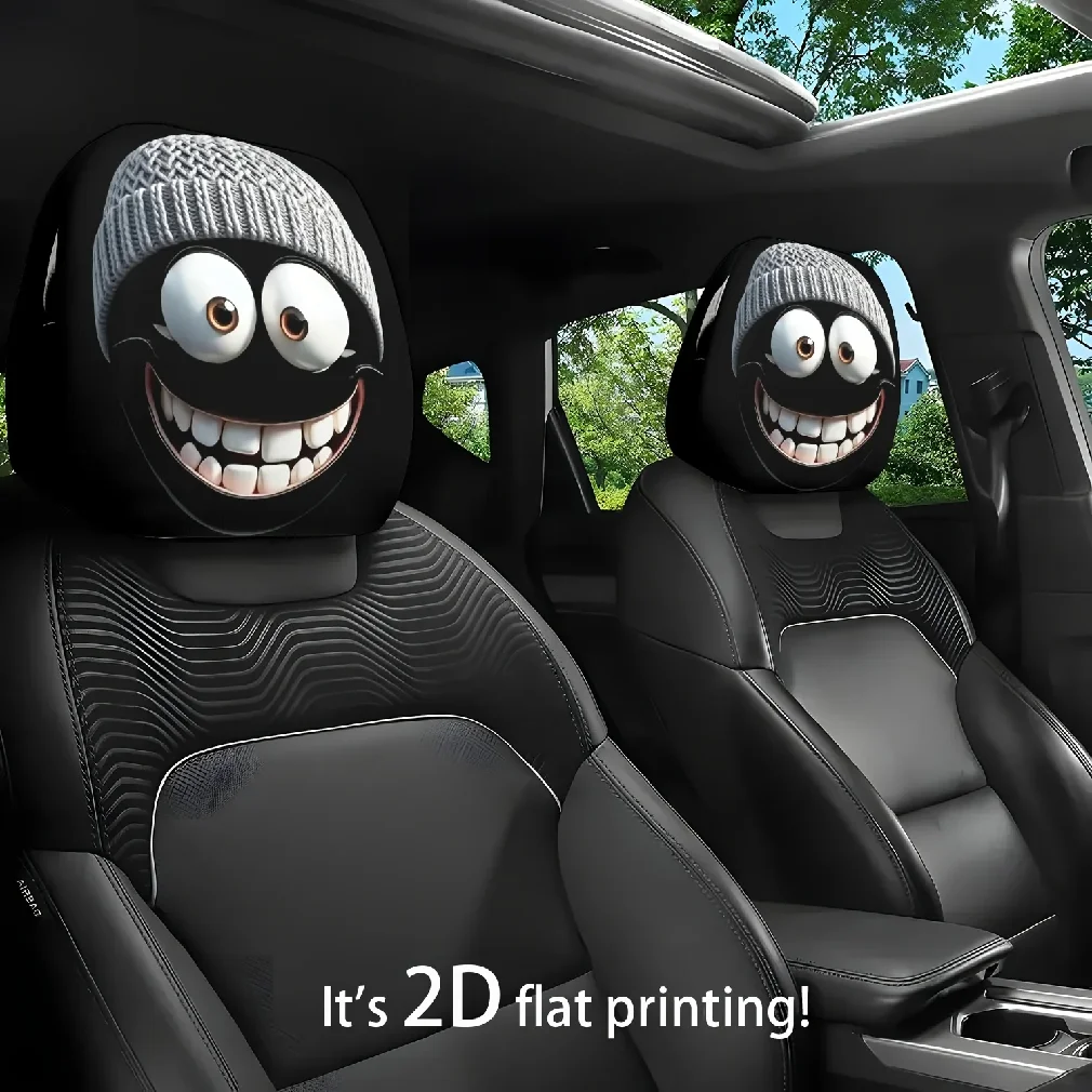 

2pc Cartoon Character Knitted Car Headrest Covers Cute Smiling Face Design Washable Universal Head Rest Protector for Auto Decor