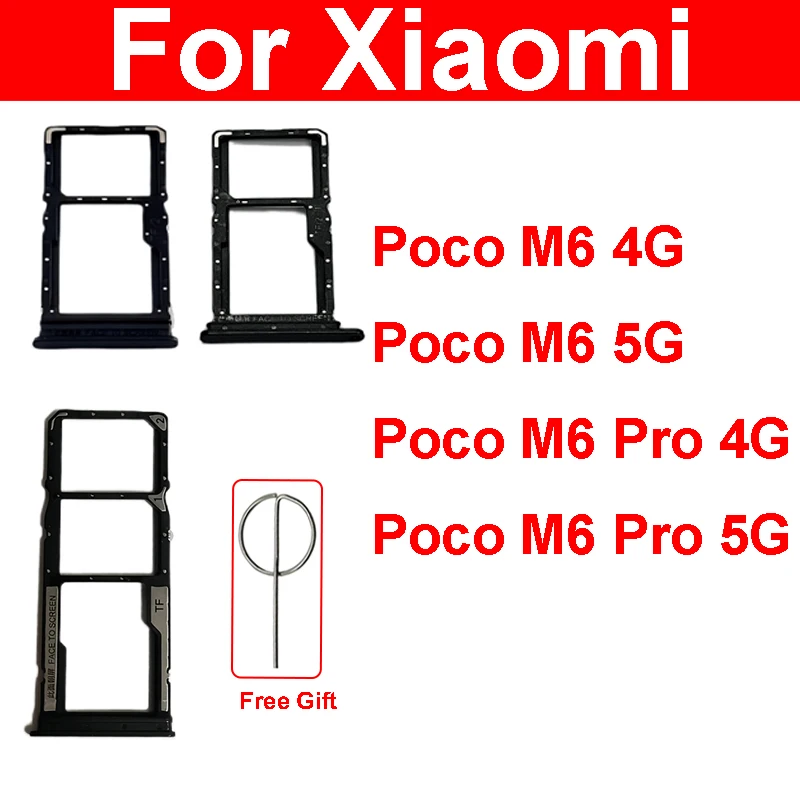 Sim Card Tray Adapter Socket For Xiaomi Poco M6 Pro 4G 5G SIM Card  Memory Card Reader Holder Replacement Parts