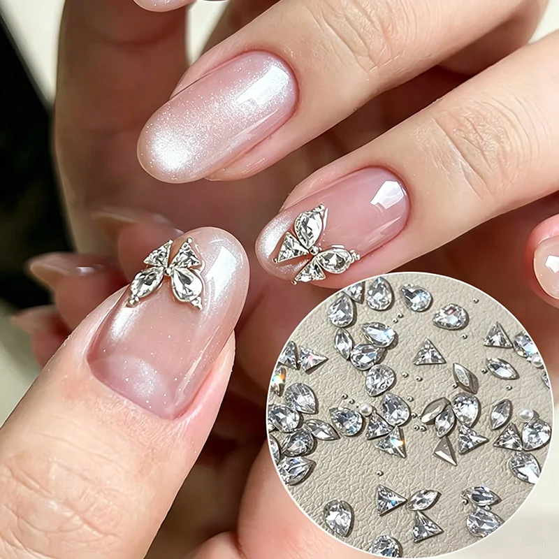 1Box Heart & Butterfly Zircon Rhinestone Set Shiny Splicing Heart DIY Kit Nail Art Rhinestone DIY Manicure Decoration Stone