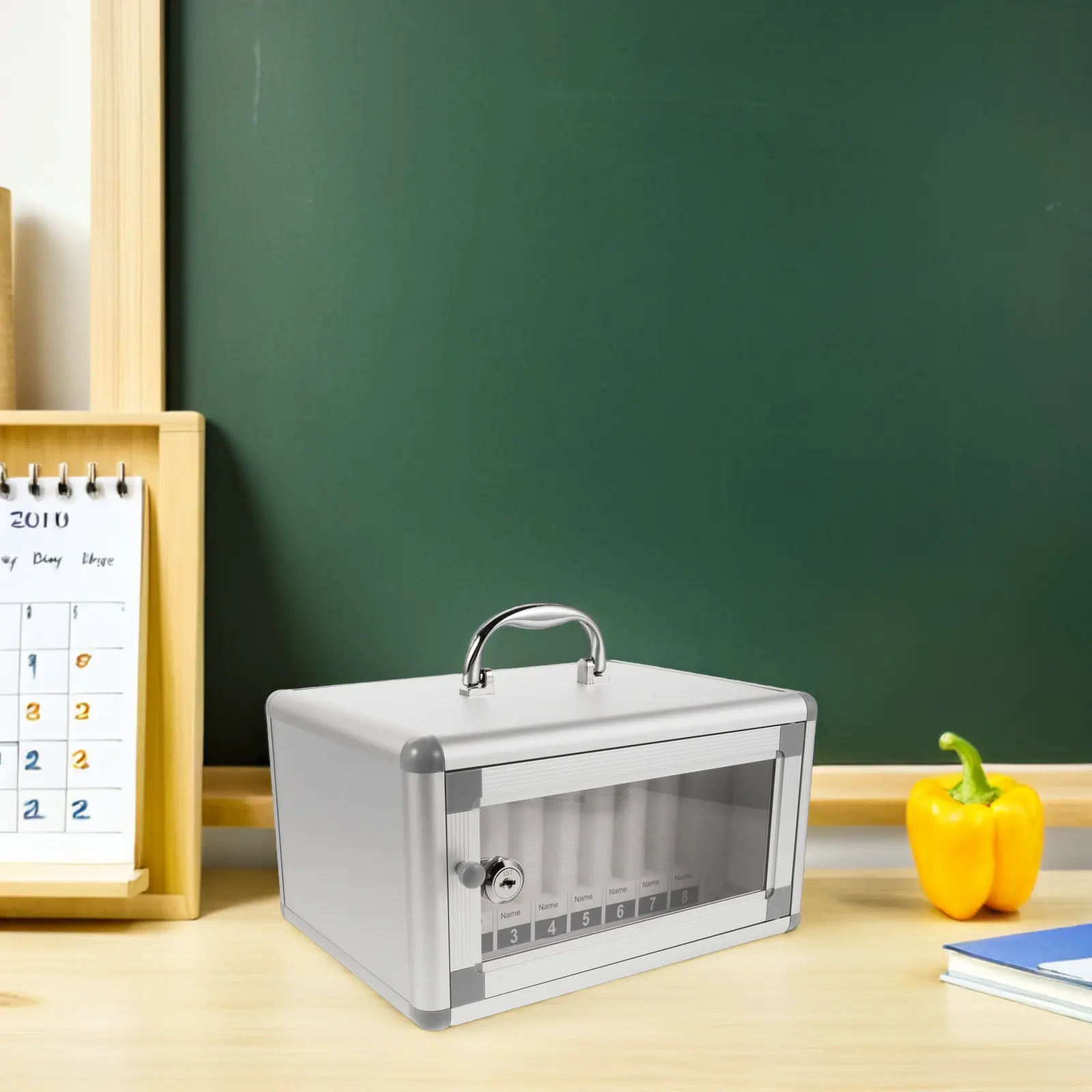 8 Slots Lockable Cell Phone Storage Box Transparent Aluminum Alloy Portable Phone Locker Cabinet Classroom Mobile Device