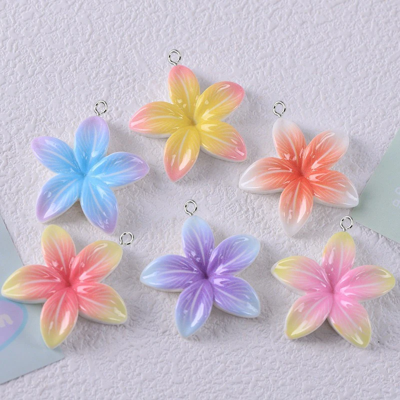 10pcs Cute resin simulated five-petaled flower decorative keychain craft DIY jewelry accessory