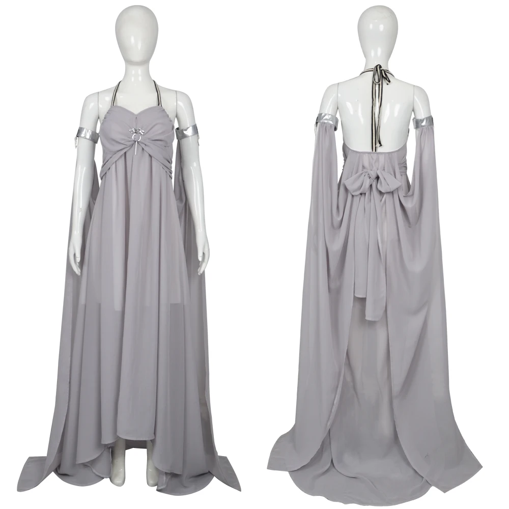 

Fantasy Medieval Queen Daenerys Costume Grey Sleeveless Flowy Dress Halloween Carnival Fancy Dress Cosplay Outfit For Women