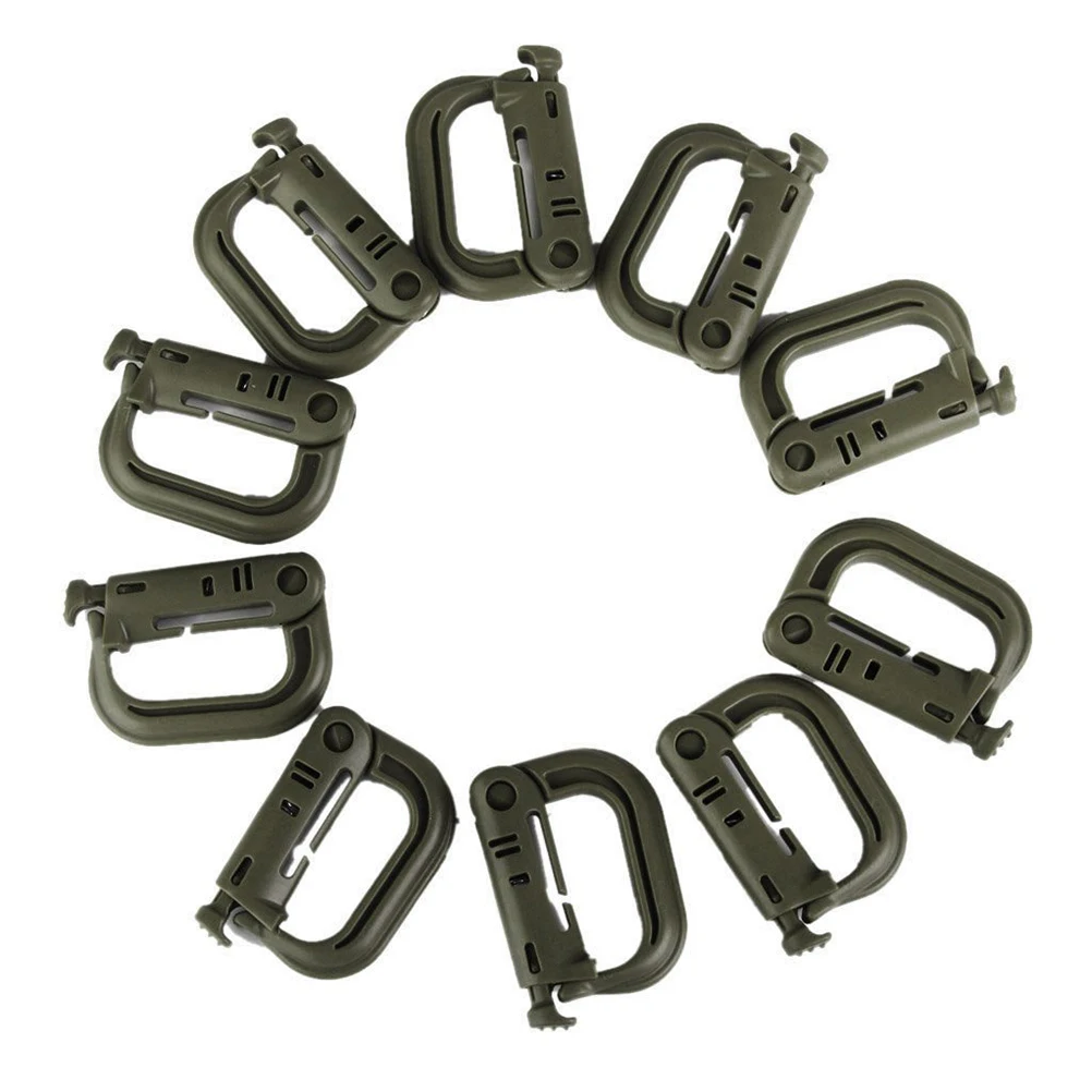 

10pcs D-Ring Buckle Locking Tan Webbing Multipurpose Grimloc Safety Buckles Springs Camping Hiking Hunting Outdoor Lightweight