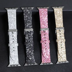 Luxury Glitter Strap for Apple watch band Ultra 49mm 45mm 41mm 40/44mm 42mm 38mm Bling Leather Woman Bracelet iWatch 9 8 7 6 5 4