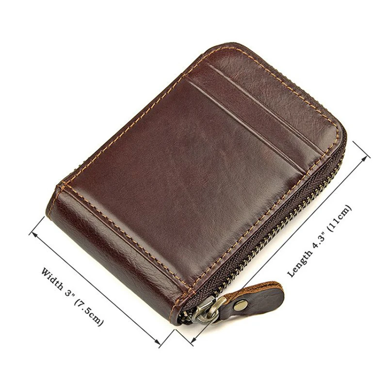 Portatarjetas de identificación de cuero genuino para hombres, funda para tarjetas de autobús y crédito, antidesmagnetización, monedero, BILLETERA, 12 details