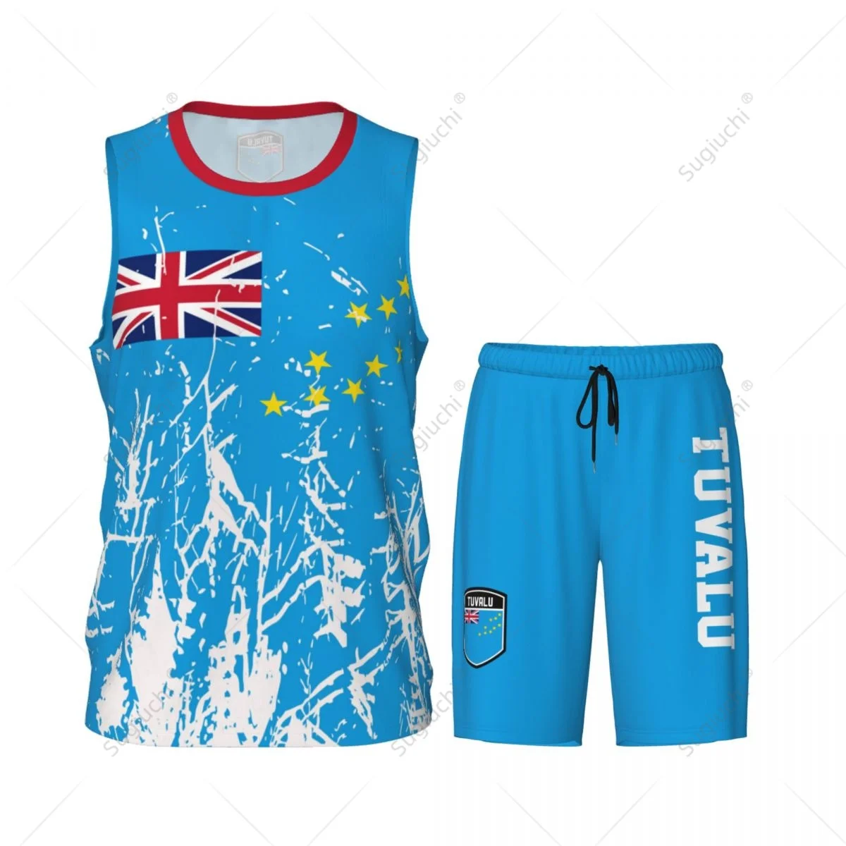 Tuvalu Flag Grain Men Basketball Set Shirt & Pants Sleeveless