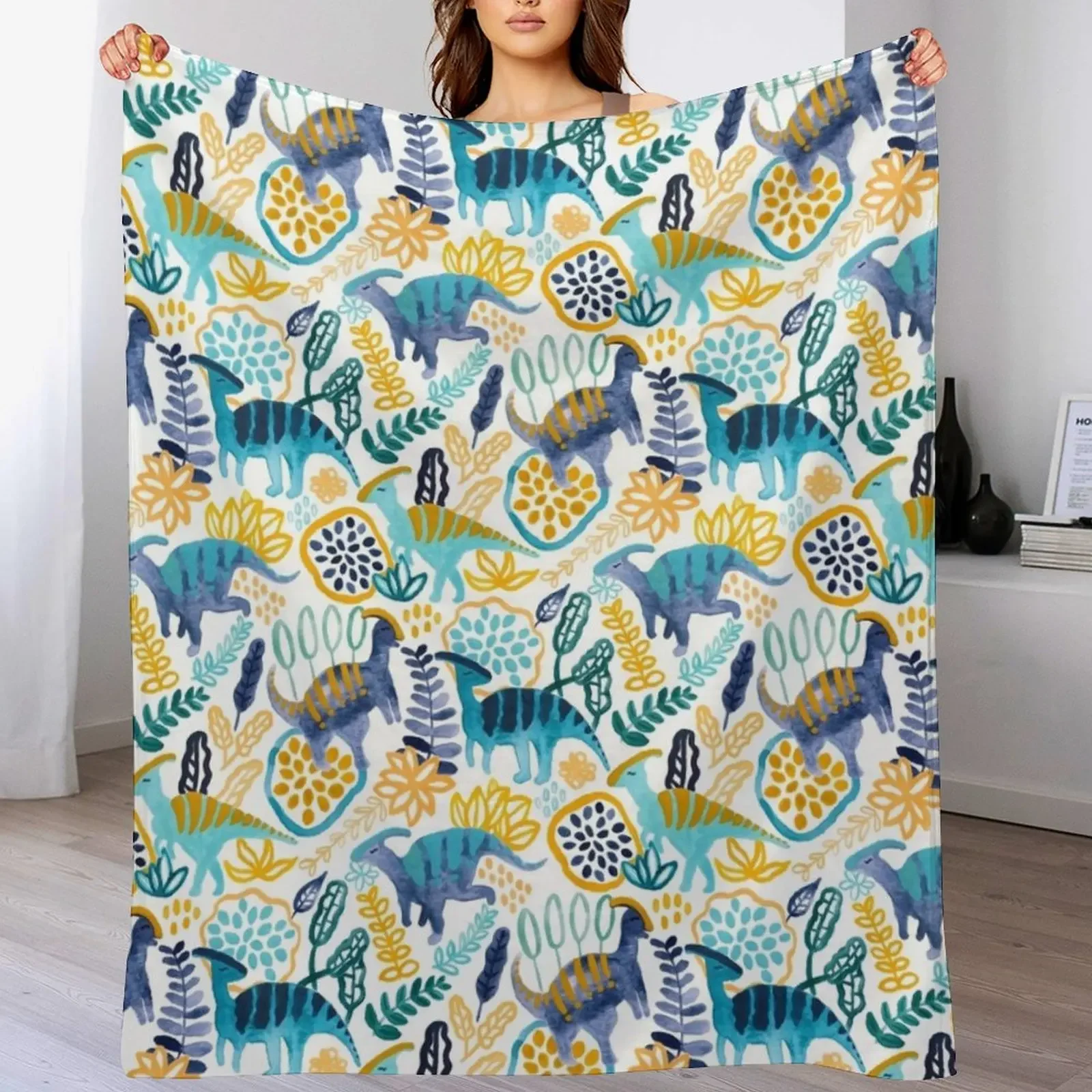 

Gouache Parasaurolophuses Throw Blanket Sofa Quilt Stuffeds Flannel Fabric Blankets