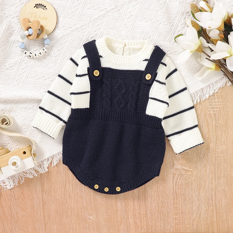 

Baby Bodysuits Knit Newborn Girl Jumpsuit Outfits Fashion Striped Sling Toddler Infant Boy Clothing Long Sleeve Autumn Playsuit