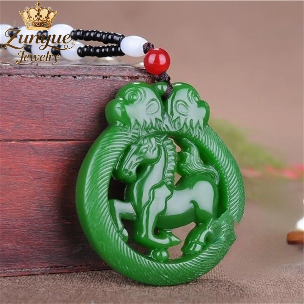 Natural Hetian Jade Carved Double-Sided Hollowed-Out Zodiac Horse Jade Pendant Luxury Quality Jewelry Fashion Jewelry Exquisite