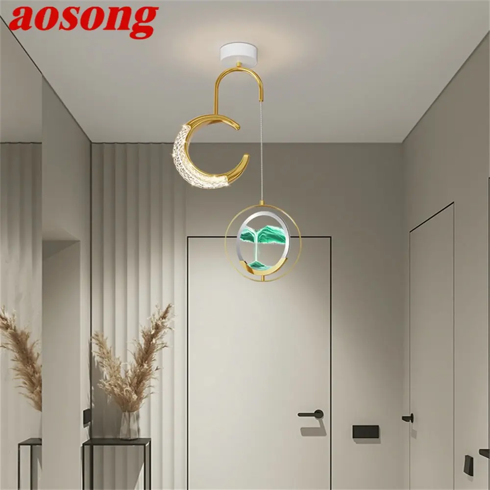 AOSONG Contemporary Gold Pendant Lights LED Creative Hourglass Hanging Lamp for Home Aisle Decor Fixtures