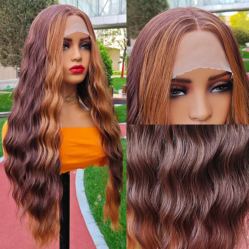 Julianna-Peluca de cabello sintético con encaje frontal para mujer, pelo largo de 30 pulgadas, color rubio, respetuoso con el calor, alta calidad, fibra de Kanekalon Futura