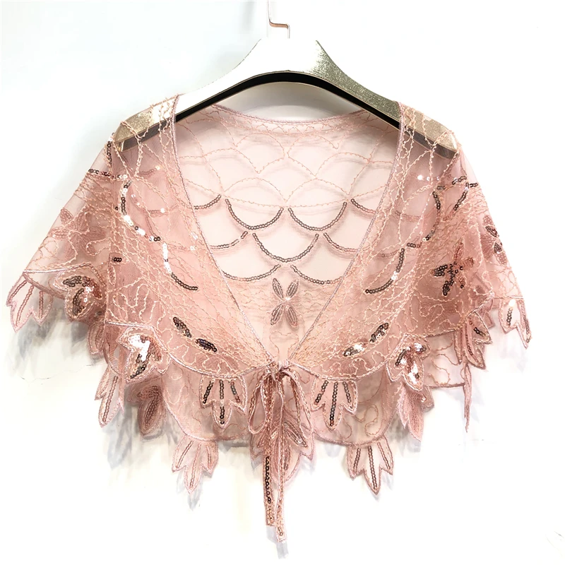 Retro Wedding Dress Shoulder Shawl Women's Party Bling 1920s Banquet Evening Gown Polyester Stripe round Neck Button Detail