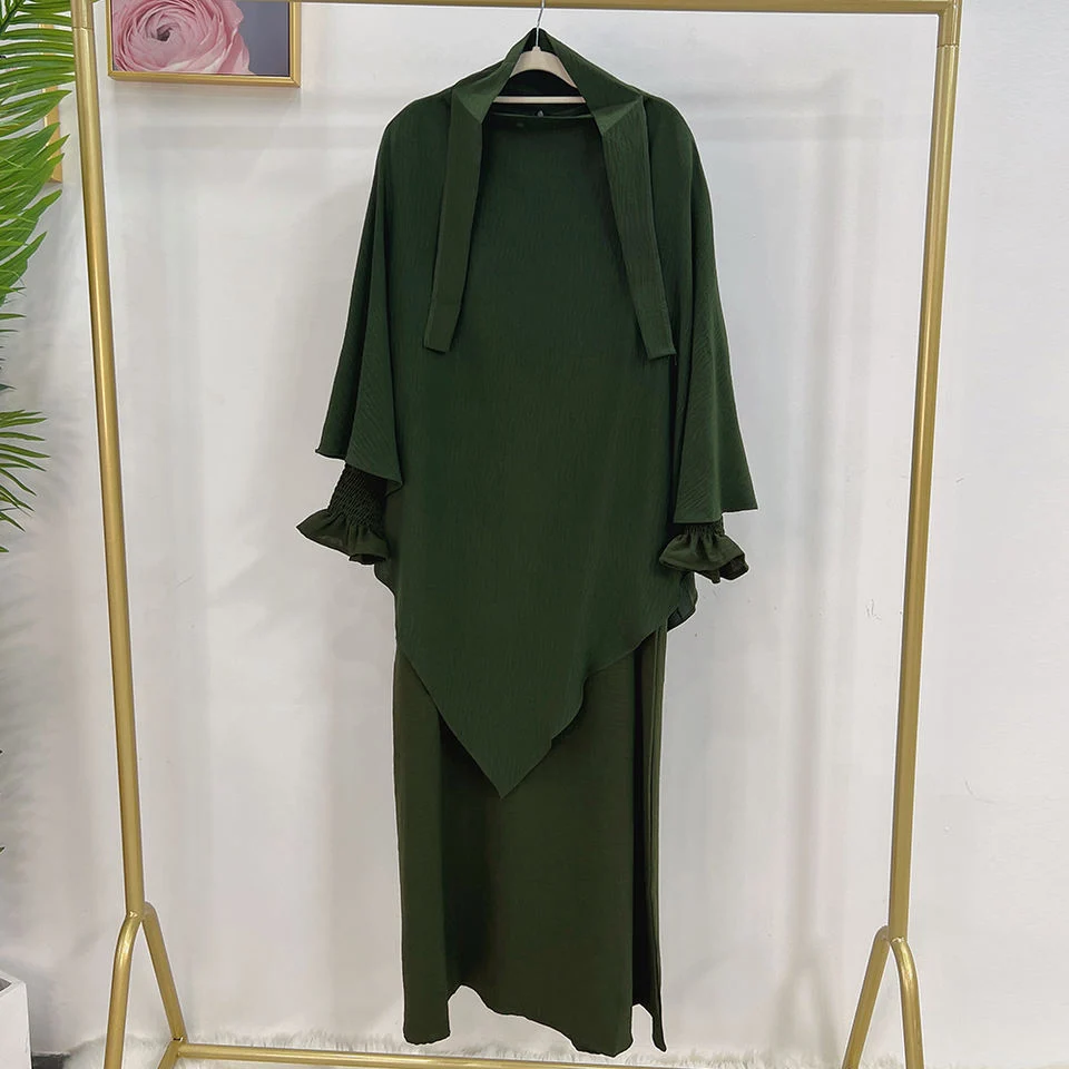 Hijabi Abaya Khimar Set Smocked Cuff Loose Abaya Dress + 2 Layer Hijab Scarf, Islamic Prayer Clothes Jilbab Ramadan Muslim Women image 3
