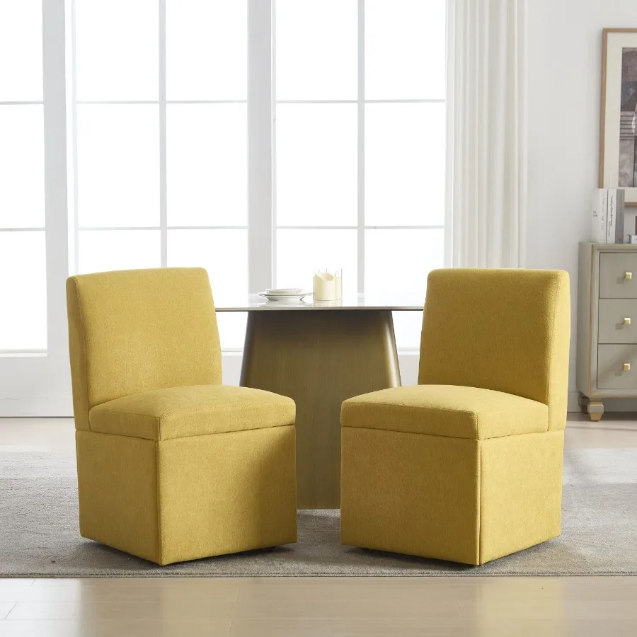 

COOLMORE 360 Degree Swivel Upholstered Dining Chairs Set of 2 Swivel Dining Room Chairs Kitchen Chairs Casters Storage Comfy Mo