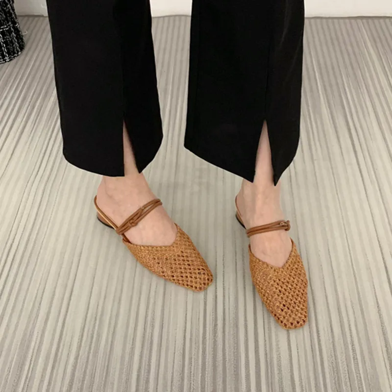 Bailamos Summer New Women Slippers Shallow Slip On Women Mules Shoes Square Low Heel Ladies SandalS Casual Outdoor Slides