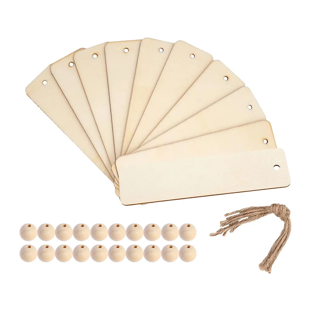 97pcs 1 Set Wooden Blank Bookmarks Thick 0.2Cm Diy Kit Natural Wood With Hole For Hanging Tags Beads Rope Student