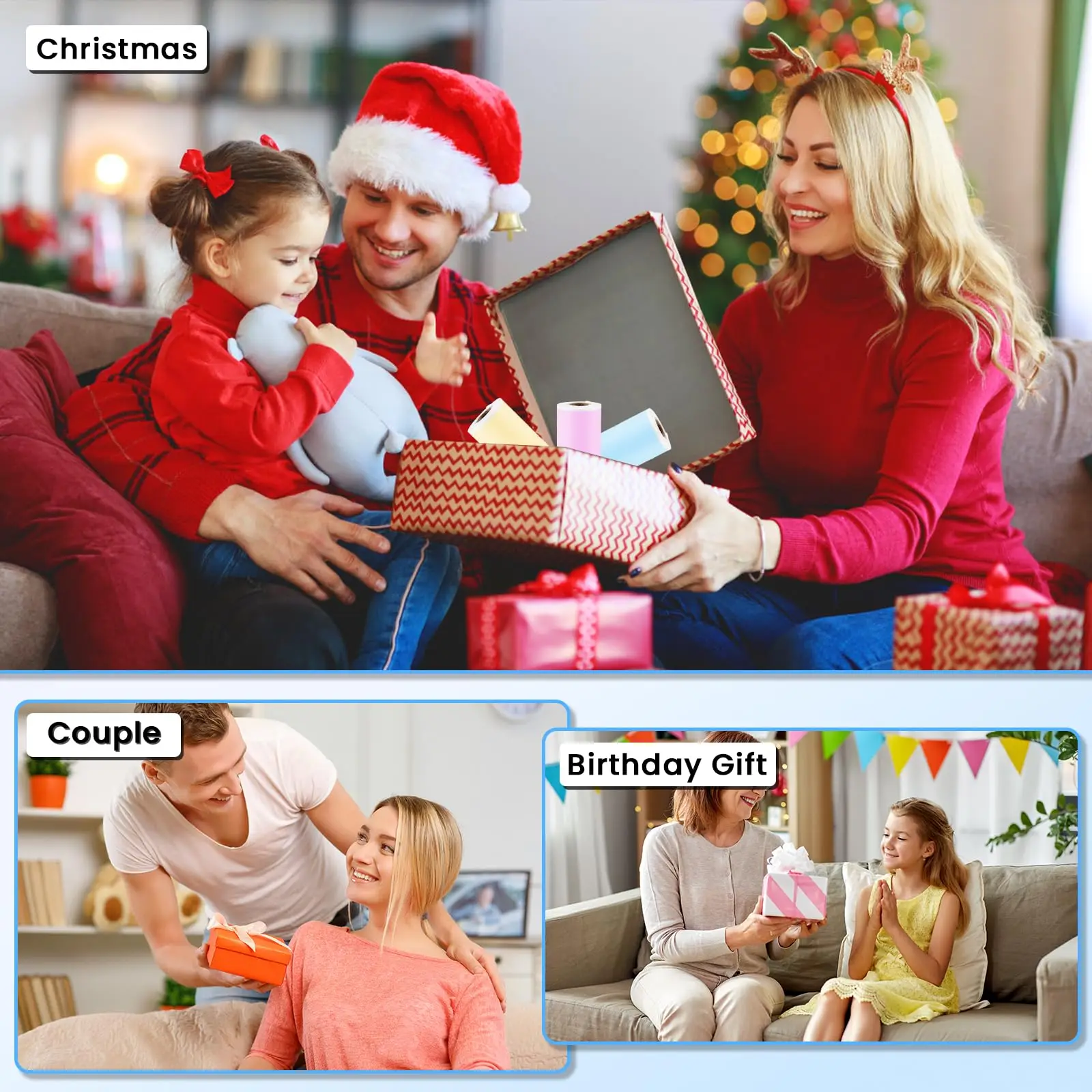 Pegatina térmica autoadhesiva de 57mm, impresión instantánea, papel de impresión para cámara de niños, peripage, regalo de cumpleaños y Navidad, creatividad