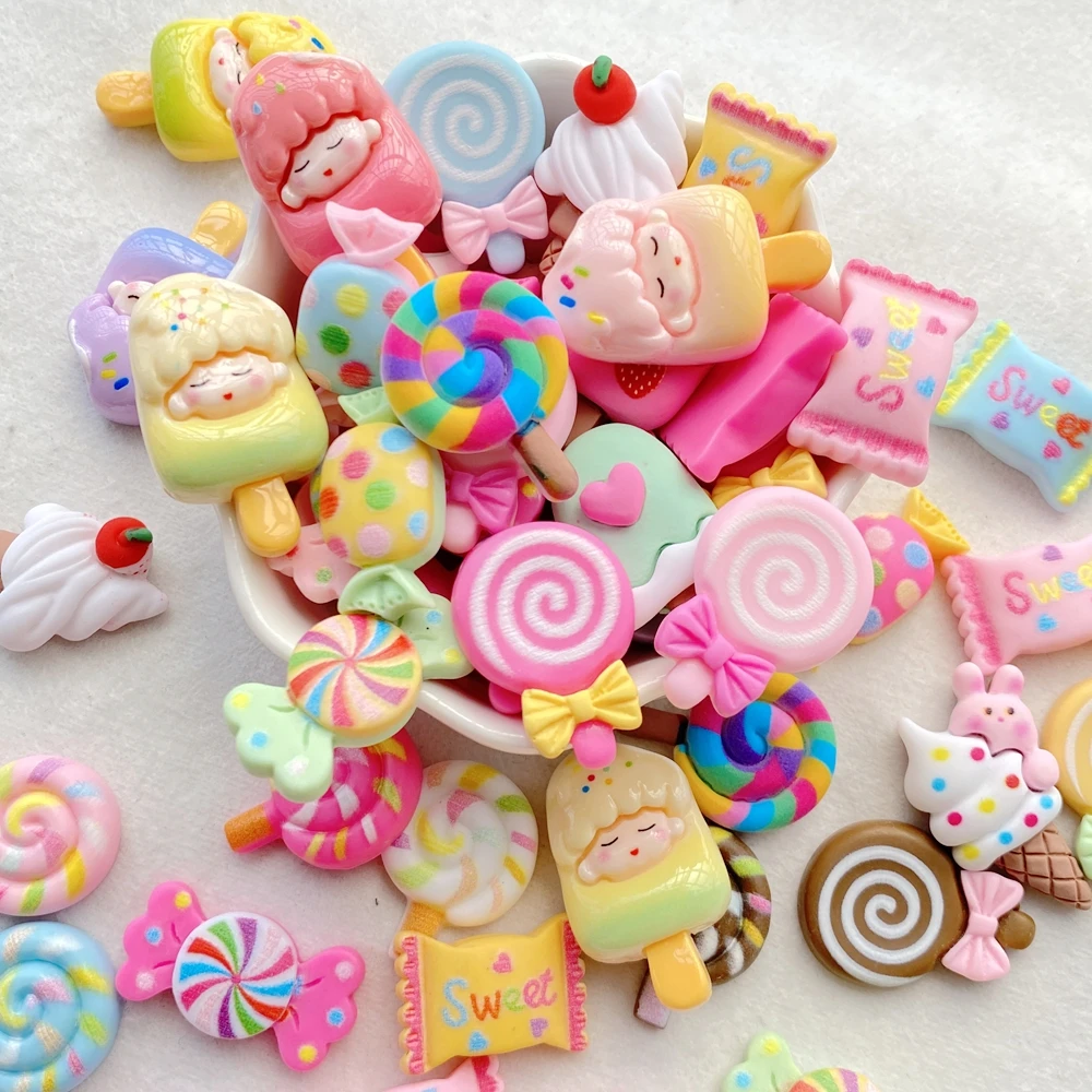 10 Cute Colored Flower Series Resin Doll Crafts Flat Bottom Corner Jewelry Making Hair Accessories