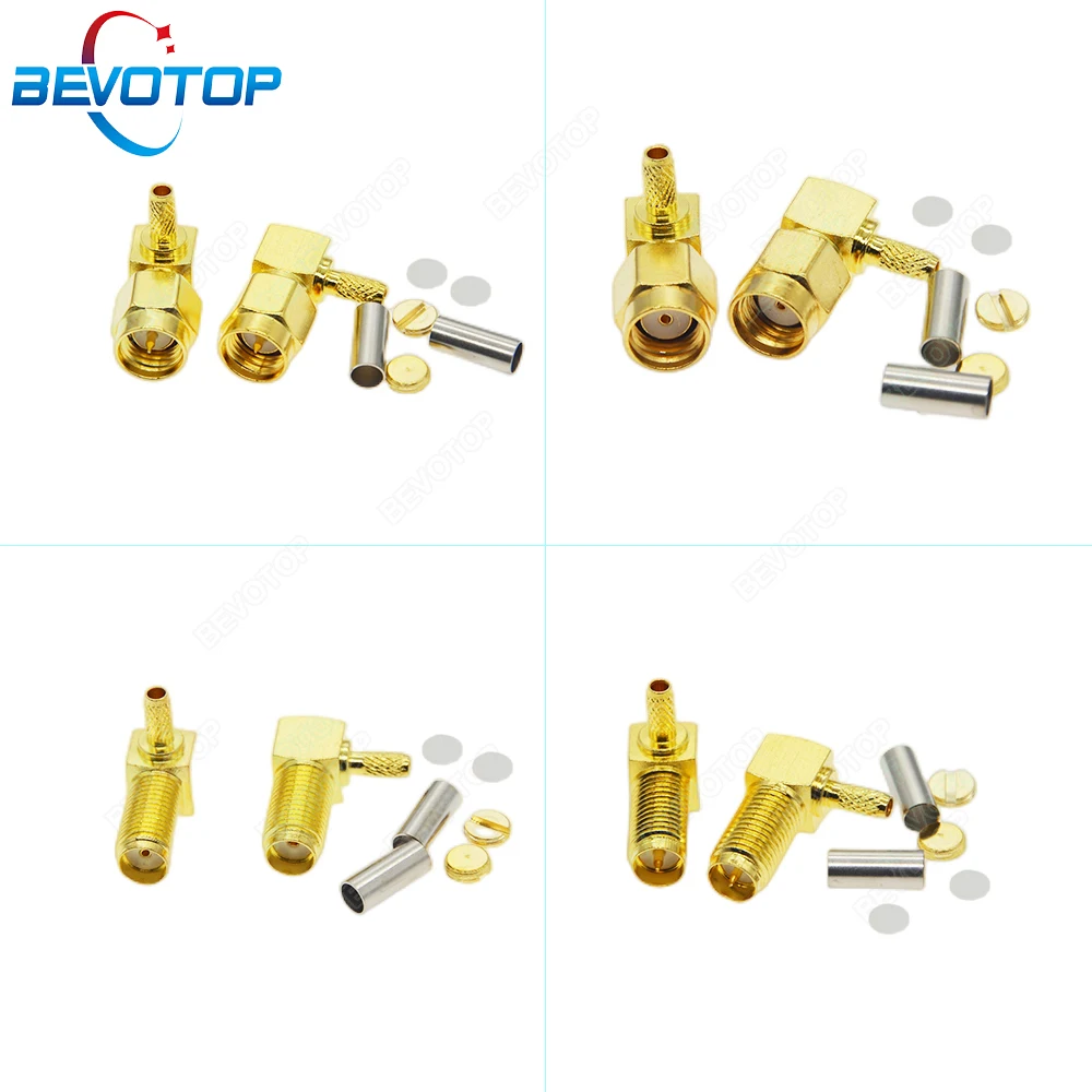 

100pcs/lot SMA Male/Female Right Angle Center Nut Bulkhead Crimp RG174 RG316 LMR100 RF Connector Gold Plated 50 Ohm