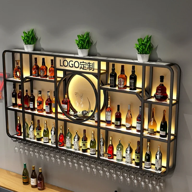 Wine Display Bar Cabinet Alcohol Kitchen Whiskey Wine Rack Wall Mounted Home Furniture Counter Shelf Cantina Vino Furniture