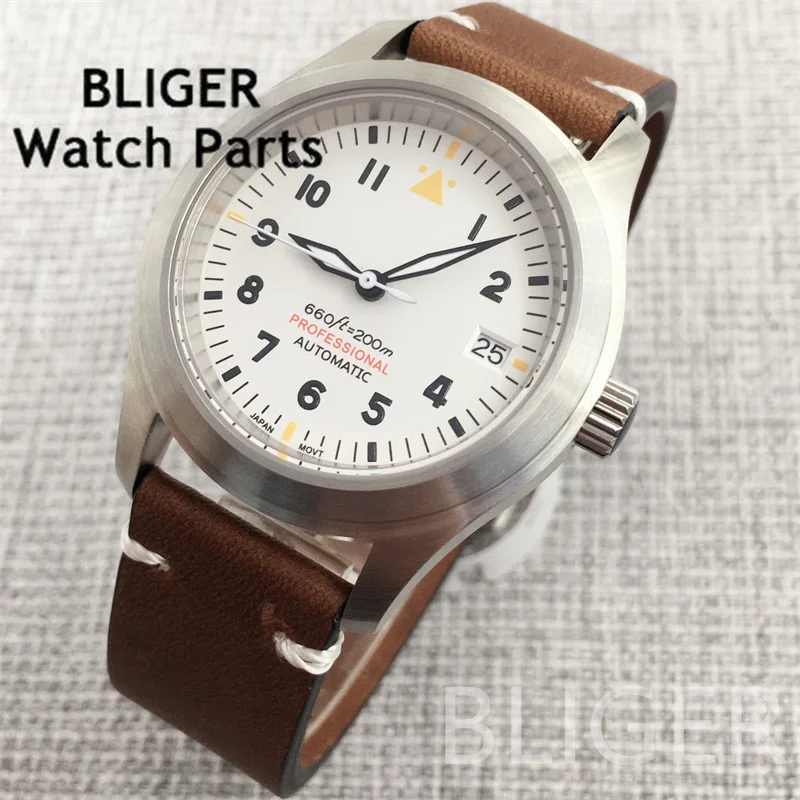 BLIGER Мужские механические часы-пилот 36 мм/39 мм Зеленый Черный Синий Белый Светящийся циферблат Сапфировое стекло Механизм NH35 10 АТМ Водонепроницаемый