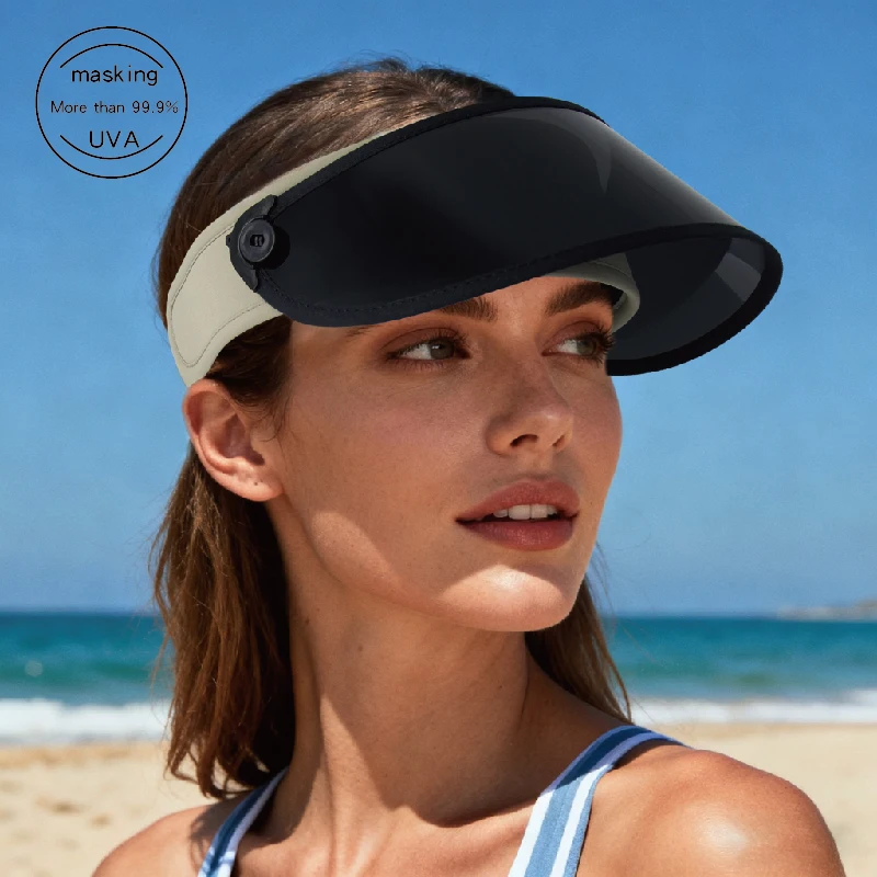 

2026 New Sun Visors Heat Protect Anti-UV Running Sweatband Khaki Wide Brim Hat for Women Men Cooling Breathable Sport Accessory